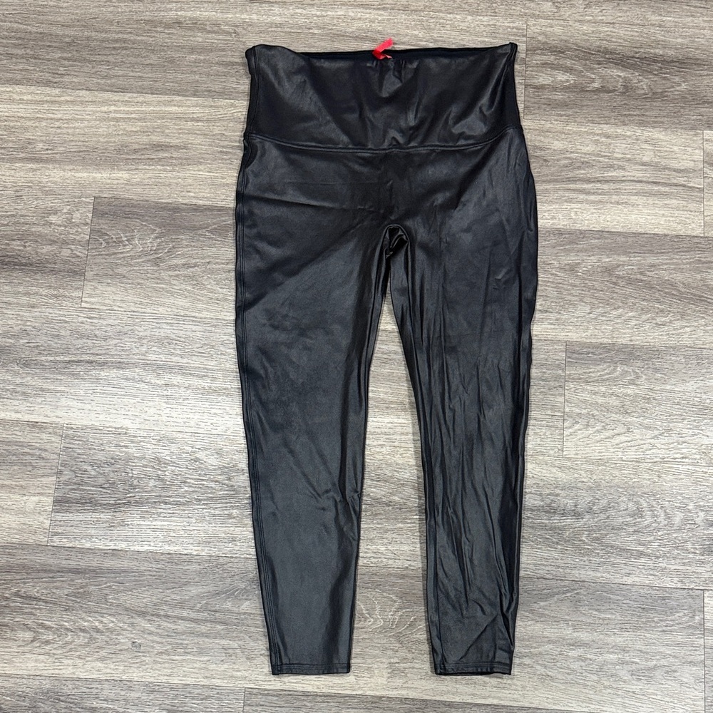 SPANX Shiny Black Leggings 3X High rise Coated Pants